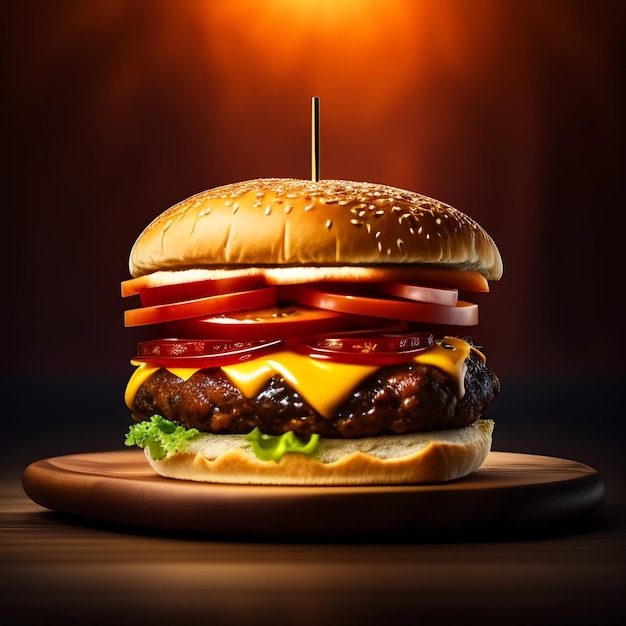 Una hamburguesa con tomate y queso encima