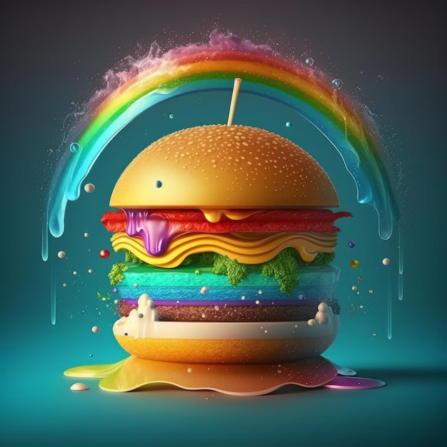 Hamburguesa ui ux chorreando queso con IA generativa de crema arcoíris