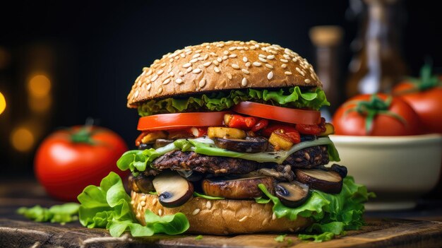 Hamburguesa vegana con setas de champignon