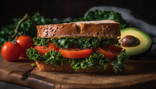 Hamburguesa vegetariana recién asada con trigo integral generada por IA