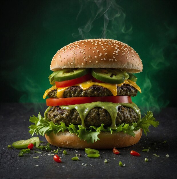 Foto una hamburguesa verde de tamaño medio