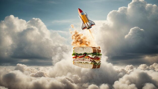 Hamburguesa volando en las nubes