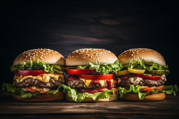 Hamburguesas con bandera de Estados Unidos en un arreglo de tabla de madera