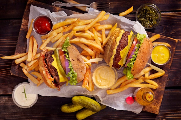 Hamburguesas y papas fritas