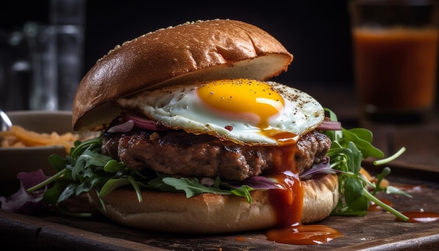 Hamburguesas a la parrilla con papas fritas y queso Comida americana generada por IA