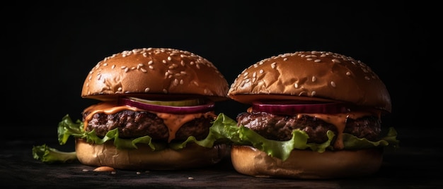 Hamburguesas sobre un fondo negro