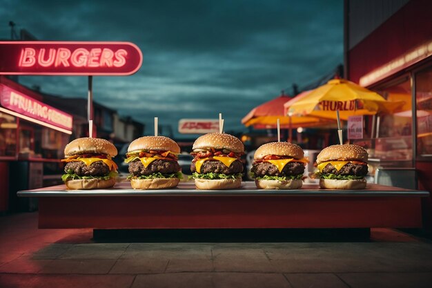 hamburguesas de vista frontal en un soporte