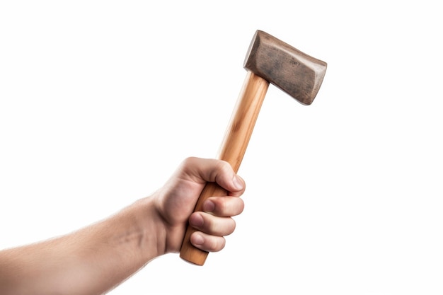 Hammer in der Hand auf weißem Hintergrund auf einer weißen oder klaren Oberfläche PNG durchsichtiger Hintergrund