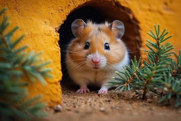 Foto hamster acogedor en el escondite de vacaciones