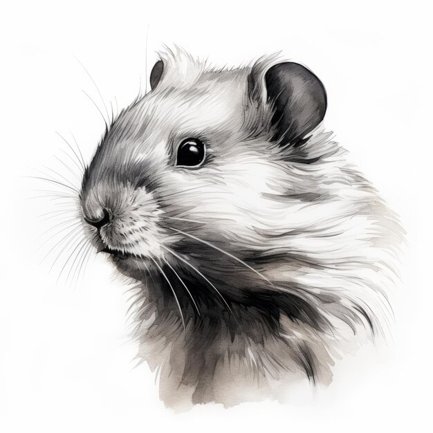 Hamster aquarelado desenhando em fundo branco