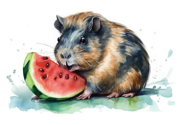 Hamster bonito desfrutando de uma fatia refrescante de melancia Generative AI