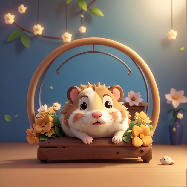 Foto hamster bonito dormindo na roda de corrida ícone vetorial de desenho animado ilustração ícone de sono animal conceito isolado estilo de desenho ilustrado plano vetorial premium