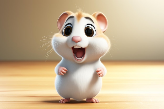 Hamster bonito em fundo de madeira renderização 3D desenho digital de computador