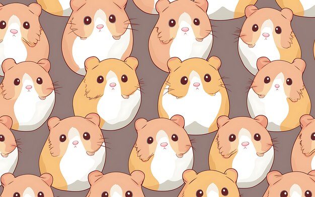 Foto hamster bonito japonês repetiu padrões estilo de arte anime com cores pastel