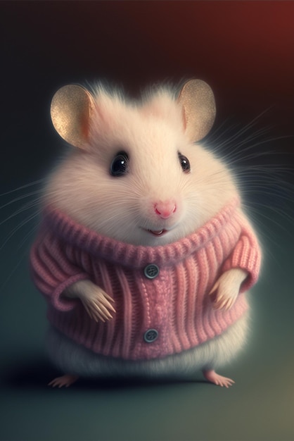 Hamster branco vestindo um suéter rosa generativo ai