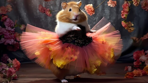 Foto hamster dançando em saia tutu ia generativa