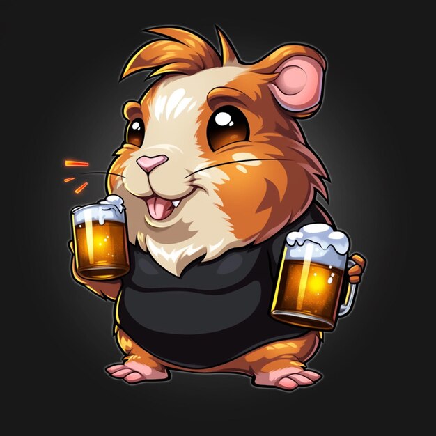 hamster de desenho animado com canecas de cerveja nas mãos generativa ai