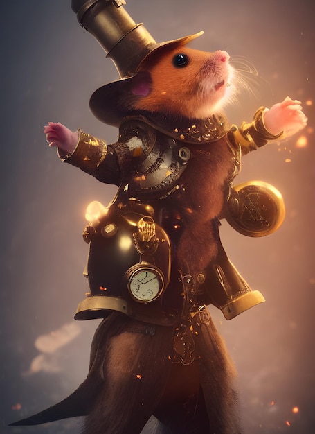 hamster em armadura de feiticeiro steampunk, composição épica
