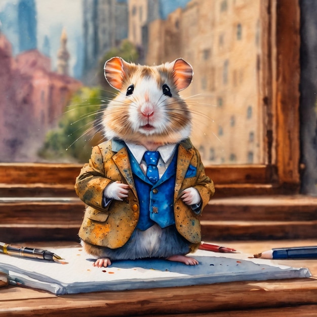 hamster engraçado em um pequeno terno de negócios arte fantasia