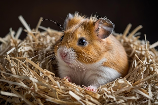 Hamster espreitando fora do ninho de palha