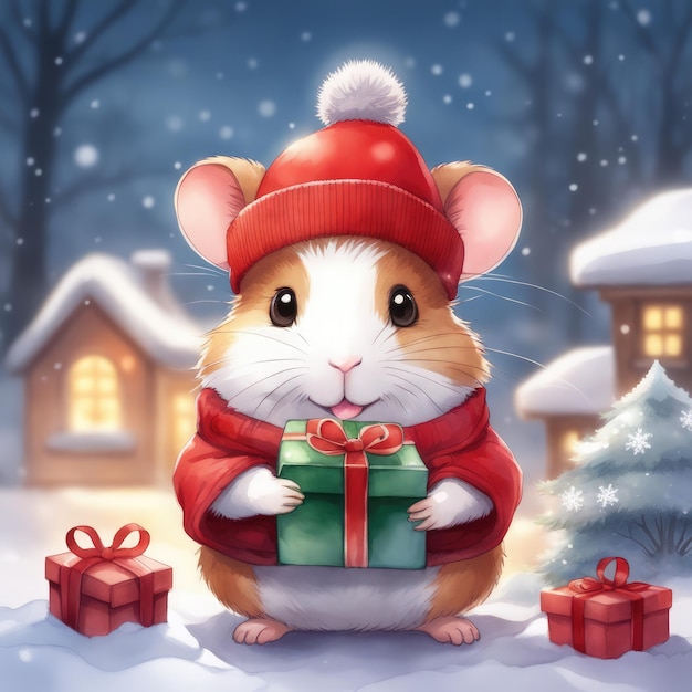 Hamster festivo Kawaii Chibi Winter Wonderland