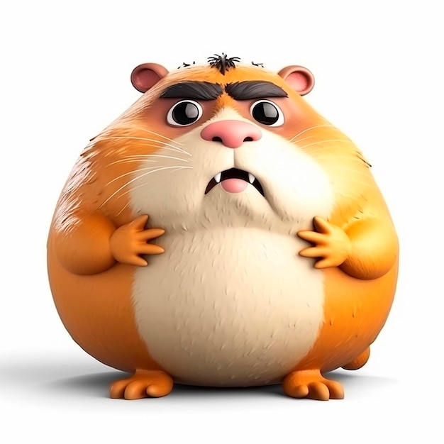 hamster gordo muito redondo e gordo lemming adorável ilustração 3d em branco avatar incomum