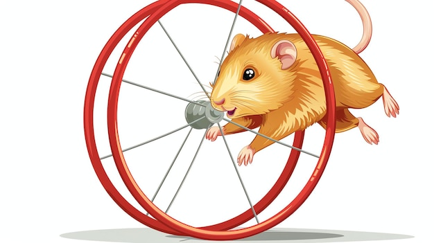 Foto un hámster lindo y adorable está corriendo dentro de su rueda de ejercicio roja el hámster se está divirtiendo mucho y es muy feliz