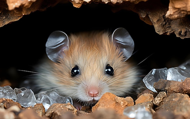 Foto hamster lindo asoma por debajo de la mesa fotografía