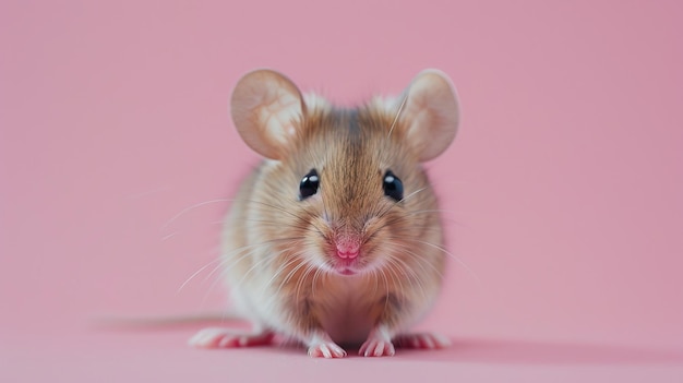 Un hámster lindo en un fondo rosa pastel