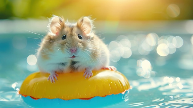 Un hámster lindo en una piscina en miniatura