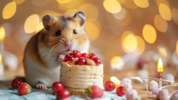 Hamster marrón sentado en el suelo de madera