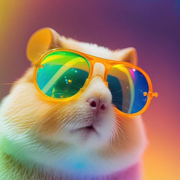 Hamster neon em óculos de sol retrato de estilo pop art