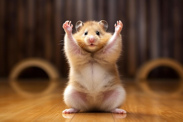 Hamster Roborovski verrenkt seinen Körper in eine lustige Yoga-Pose