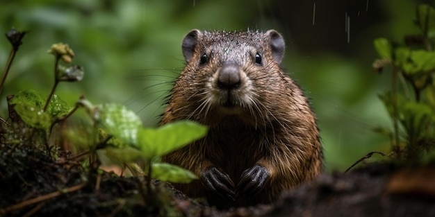 Hamster selvagem na floresta na chuva