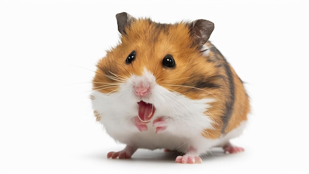 Hamster sirio asustado sobre un fondo blanco