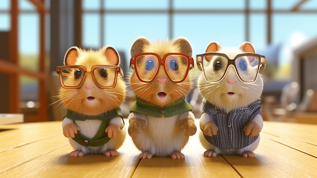 Hamsters con gafas en la escuela generativa ai