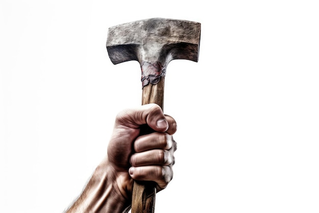 Foto hand and hammer on white background illustration