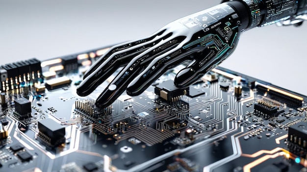 Hand auf dem Motherboard platziert