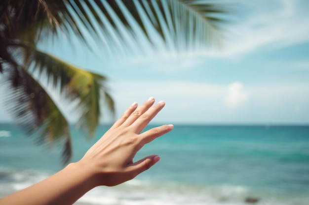 Hand auf dem Strand Ferienkonzept ai erzeugt