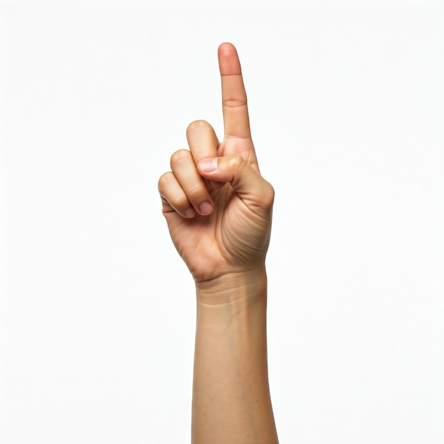 Hand auf Weiß mit Zeigefinger-Zeigegeste