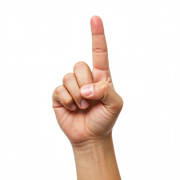 Hand auf Weiß mit Zeigefinger-Zeigegeste