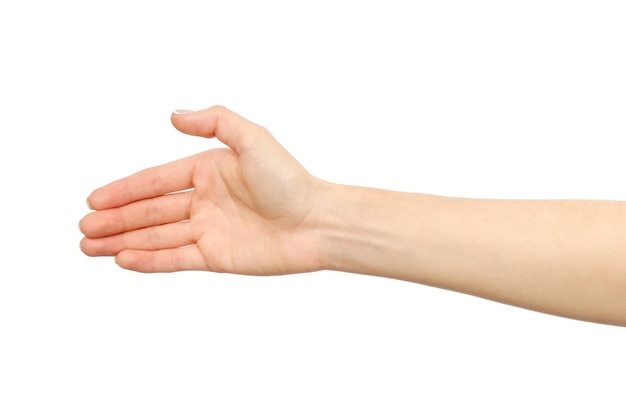 Hand der Frau, die bereit ist, einen Deal zu machen