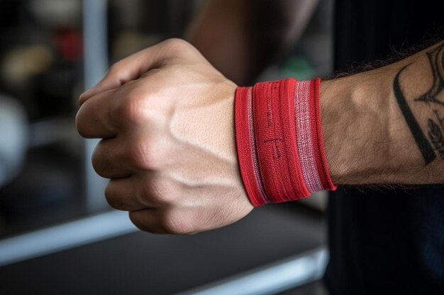 Foto hand des boxers, der vor dem kampf oder dem training die handgelenke umschließt