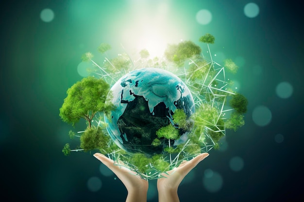 Hand des Menschen hält die Erde Ökologie und das weltweite nachhaltige Umweltkonzept KI Generativ