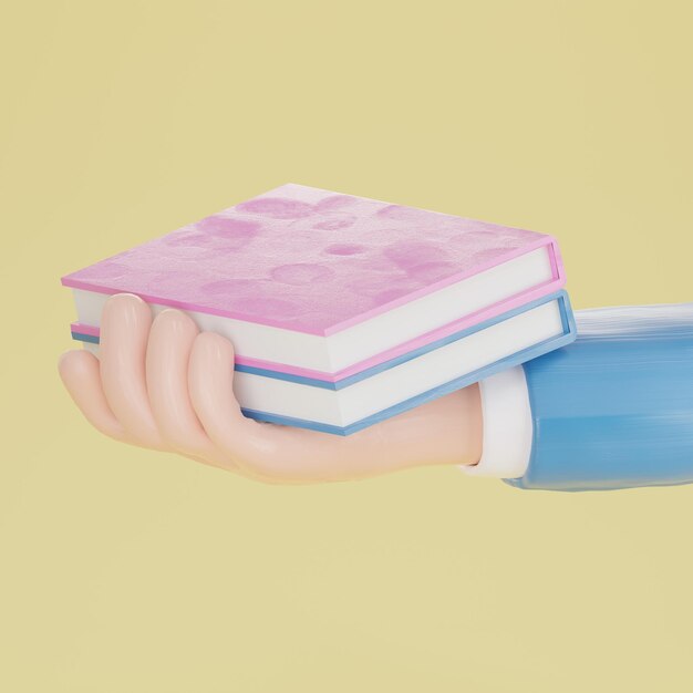 Hand, die Bücher auf gelbem Hintergrund hält Bildungskonzept 3D-Rendering