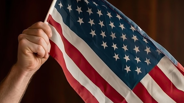 Hand, die die Flagge der Vereinigten Staaten von Amerika schwingt