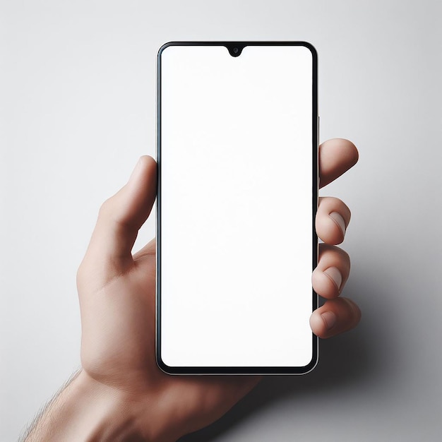 Hand, die ein Mobiltelefon-Mockup hält