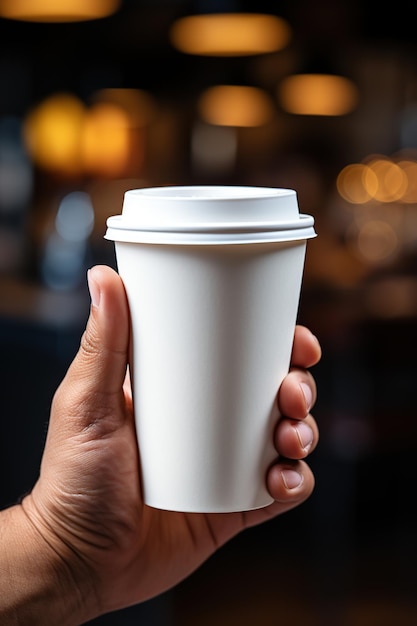 Hand, die eine Kaffeetasse aus Papier hält KI-generiert