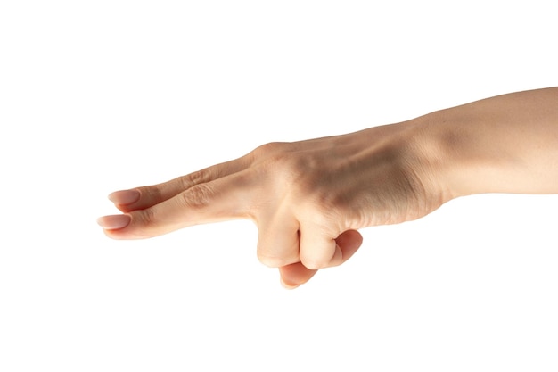 Hand einer Frau auf weißem Hintergrund