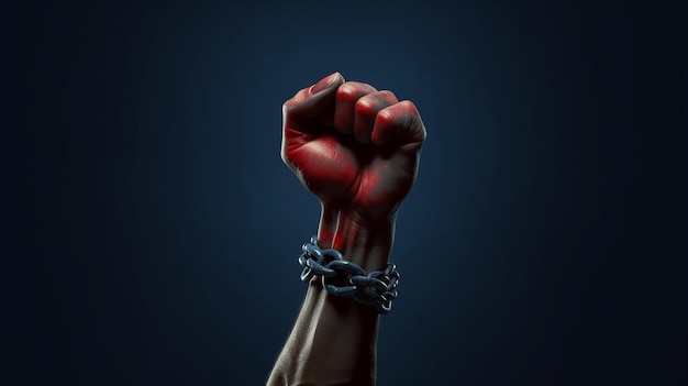 hand_fist_up_with_chain_to_celebrate_freedom Bellamente hecho con IA generativa